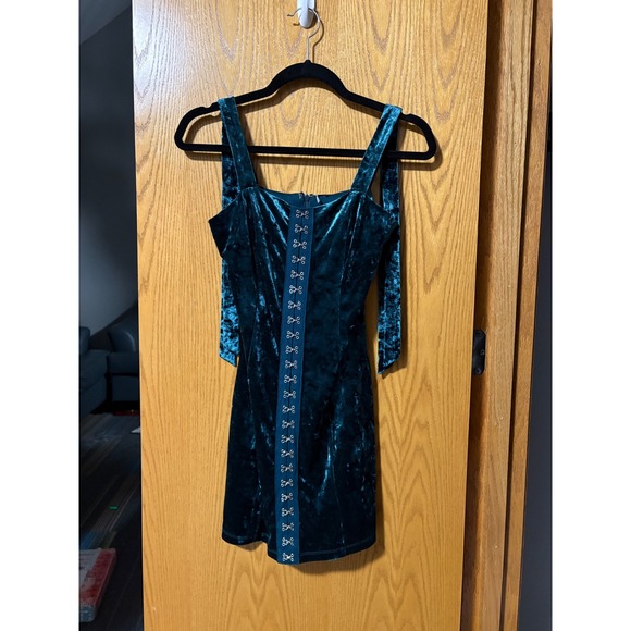 Emerald Velvet Corset Dress Mini Gothic Punk Festival Party - Picture 2 of 7